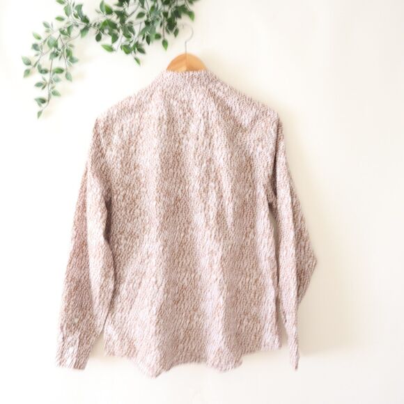 Lands' End No Iron Supima Brown & White Speckle Long Sleeve Button Front Top 12P - Picture 3 of 4